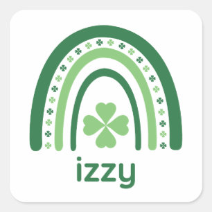 Sticker Carré Nom izzy Clover Boho Rainbow