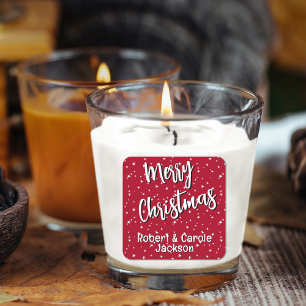 Sticker Carré Nom, Joyeux Noël Étoiles Rouges et Blanches