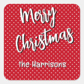 Sticker Carré Nom, Joyeux Noël Rouge & Pois blancs (Devant)