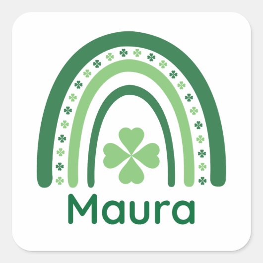 Sticker Carré Nom Maura Clover Boho Rainbow (Devant)