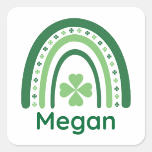 Sticker Carré Nom Megan Clover Boho Rainbow