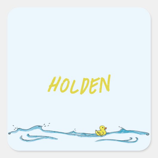 Sticker Carré Nom mignon Bleu Jaune Canard en caoutchouc (Devant)