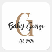 Sticker Carré Nom monogramme du bébé minimal simple (Devant)