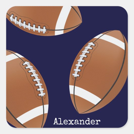 Sticker Carré Nom monogramme Football Marine Bleu (Devant)