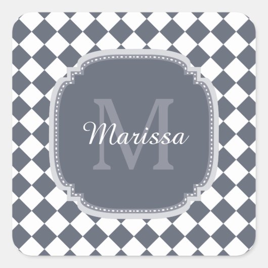Sticker Carré Nom Monogrammé gris et blanc tendance (Devant)