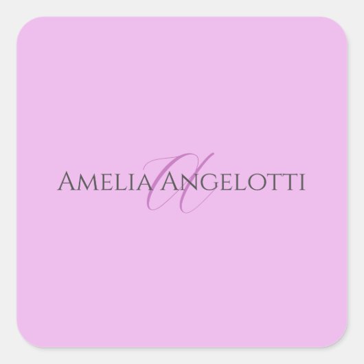 Sticker Carré Nom Monogramme Lettre initiale Orchid & Lilac (Devant)