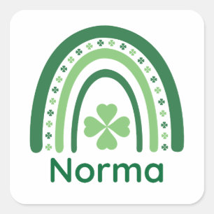 Sticker Carré Nom Norma Clover Boho Arc-en-ciel
