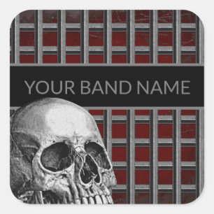 Sticker Carré Nom personnalisé Band Merch Rock Skull Metal Music
