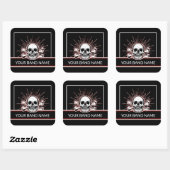 Sticker Carré Nom personnalisé Bande Merch Bones de crâne Roche  (Feuille)