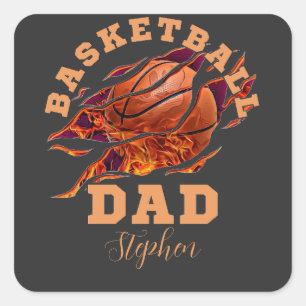 Sticker Carré Nom personnalisé basketball papa fête des pères