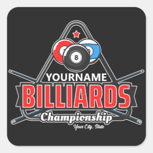 Sticker Carré NOM Personnalisé Billard 8 Ball Pool Cue Rack