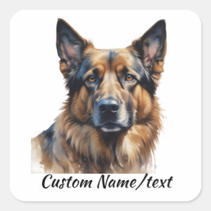 Sticker Carré Nom personnalisé Chien Berger Allemand Nom de l'an
