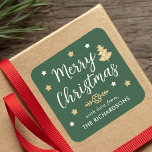 Sticker Carré Nom personnalisé Christmas Tree Forest Green<br><div class="desc">Créez vos autocollants personnalisés avec ce design festif avec des arbres de Noël,  des flocons de neige et des étoiles,  dans une palette de vert,  blanc et or de la forêt.</div>