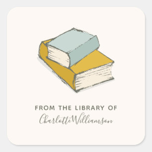Sticker Carré Nom personnalisé de la bibliothèque d'ex-libris