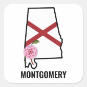 Sticker Carré Nom personnalisé Drapeau de l'Alabama et Fleur de  (Devant)