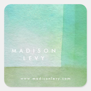 Sticker Carré Nom personnalisé du concepteur de lavage aquarelle