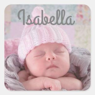 Sticker Carré Nom personnalisé et photo de bébé