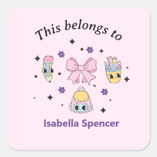 Sticker Carré Nom Personnalisé Fille Mignonne Cette Appartenance