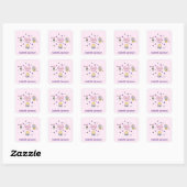 Sticker Carré Nom personnalisé Fille mignonne rose douce (Feuille)