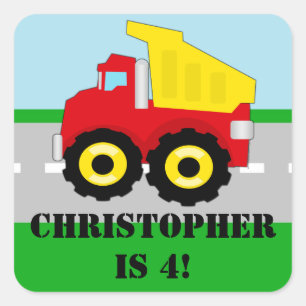 Sticker Carré Nom personnalisé Garçons Enfants Construction Dump