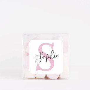 Sticker Carré Nom personnalisé moderne Monogramme rose