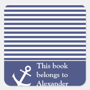 Sticker Carré Nom personnalisé nautique Ce livre appartient à St