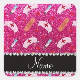 Sticker Carré Nom personnalisé neon rose chaud parties scintilla
