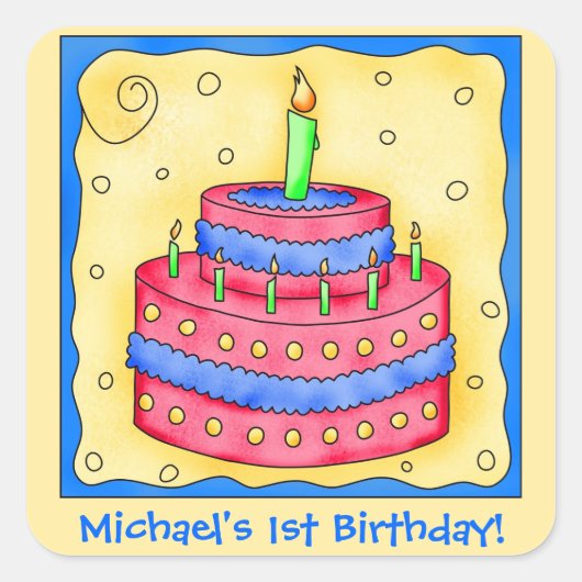Sticker Carré Nom Personnaliser le garçon Premier anniversaire d (Devant)