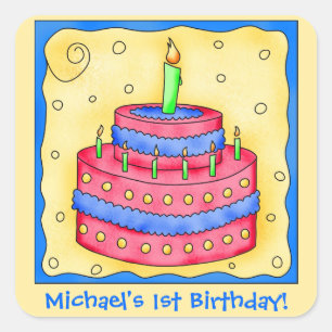 Sticker Carré Nom Personnaliser le garçon Premier anniversaire d