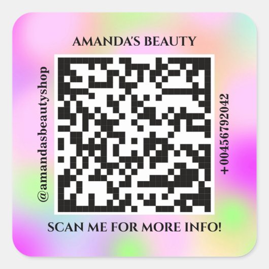 Sticker Carré Nom promotionnel du code QR Holographe Web rose (Devant)