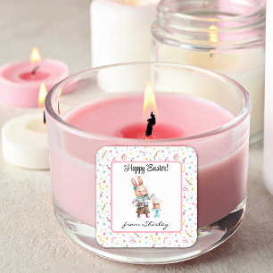 Sticker Carré Nom sur lapin de Pâques heureux mignon 1,5 po