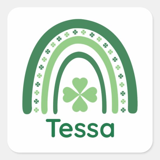 Sticker Carré Nom Tessa Clover Boho Rainbow (Devant)