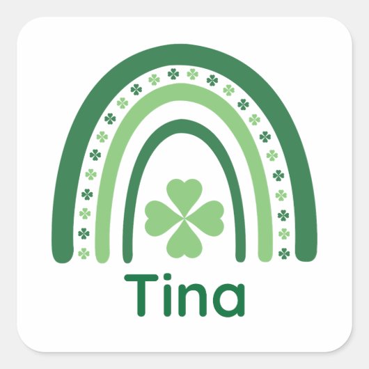 Sticker Carré Nom Tina Clover Boho Rainbow (Devant)