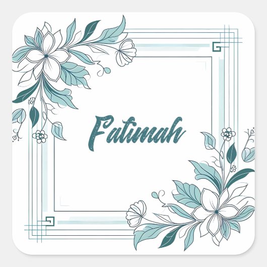 Sticker Carré Nom vert et blanc floral moderne minimal (Devant)