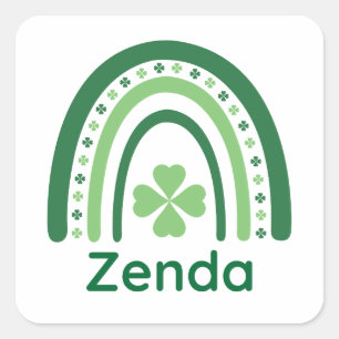 Sticker Carré Nom Zenda Clover Boho Arc-en-ciel