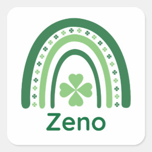 Sticker Carré Nom Zeno Clover Boho Arc-en-ciel