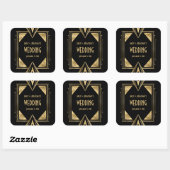 Sticker Carré Noms Art Déco Date Gold Noir Mariage (Feuille)