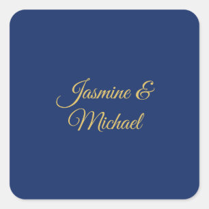 Sticker Carré Noms de couple de calligraphie chic adorables bleu