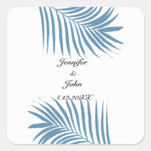 Sticker Carré Noms de Mariages Feuilles Dusty Blue Tropical Palm