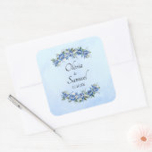 Sticker Carré Noms des mariés & Date Pivoine bleue  (Enveloppe)