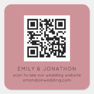 Sticker Carré Noms du site Web Mariage de code QR Dusty Rose