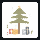 Sticker Carré Nordic Christmas Party Scandi sapin de Noël<br><div class="desc">Sticker Carré de Noël Scandi Nordic Christmas Party illustré par le designer international Kathrin Legg</div>