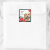 Sticker Carré Norfolk Terrier Poinsettia Frontière Noël (Sac)