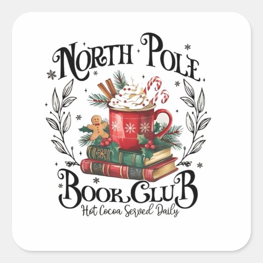 Sticker Carré North Pôle Book Club Hot Cocoa Noël (Devant)