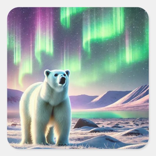 Sticker Carré Northern Lights with Polar Bear (Devant)