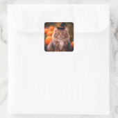 Sticker Carré Norvégien Chat Forêt Dans Une Sorcière Casquette & (Sac)