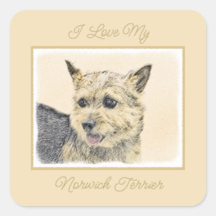 Sticker Carré Norwich Terrier Peinture - Cute Original Chien Art