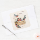 Sticker Carré Nostalgique Oiseaux Vintages de neige (Enveloppe)