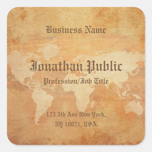 Sticker Carré Nostalgique Vieux Papier Look World Map Élégant (Devant)