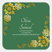 Sticker Carré Note + Bride Groom Names Emerald Green & Gold (Devant)